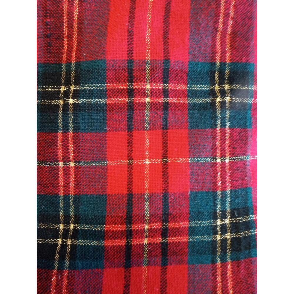 Holiday Plaid Tablecloth Fabric 56" X 78" Oblong Gold Accent Threads